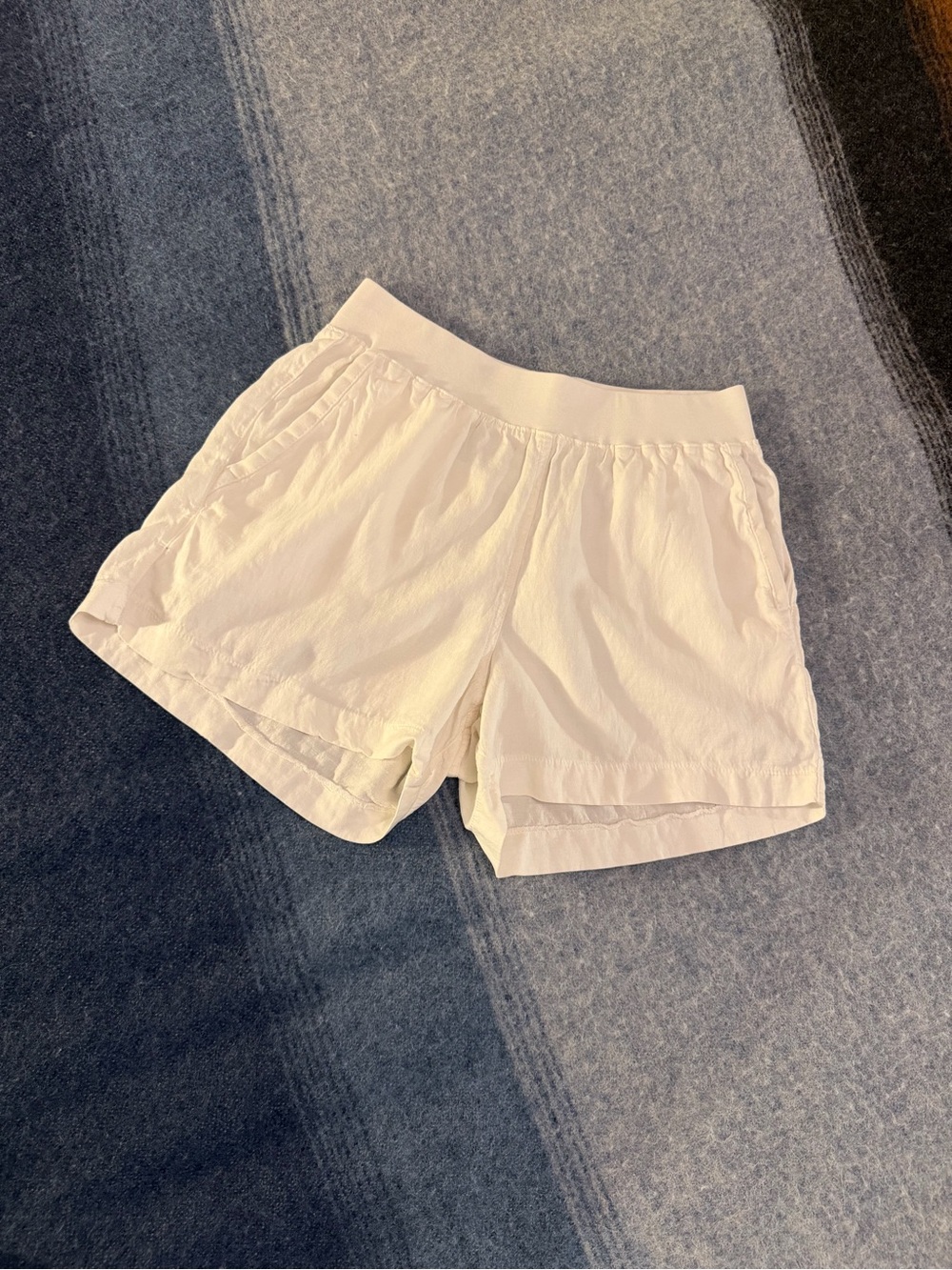 Faherty White Linen Tencel Blend Pull-On Shorts Elastic Waist Size M